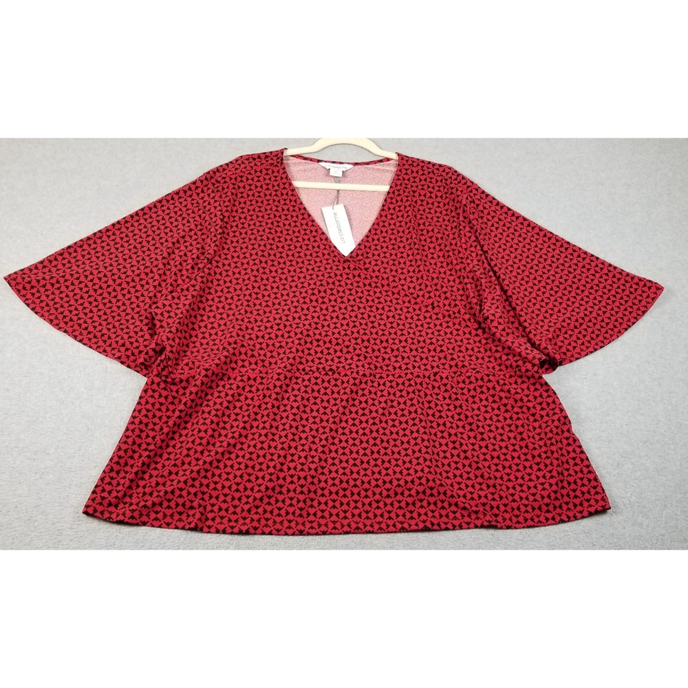 Liz Claiborne Top Womens 3X Plus Black Red Geometric Short Sleeve Stretch Jersey